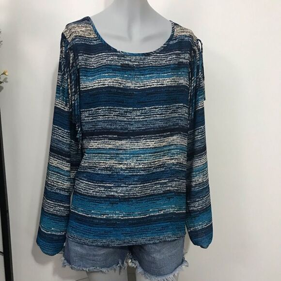 Ariat Blue Long Sleeve Fringe Etta‎ Blouse size large - Picture 12 of 13